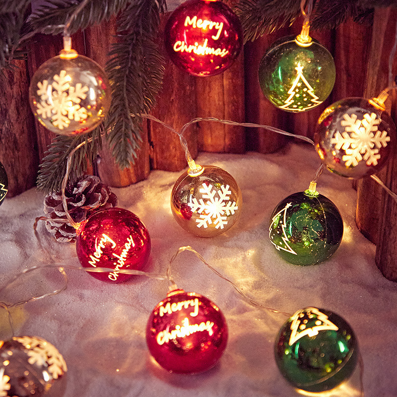 Christmas Balls String Lights Merry Christmas Printed Fairy Lights for Xmas Tree Indoor Holiday Decor 1.5m 10 LEDs Battery Operated 