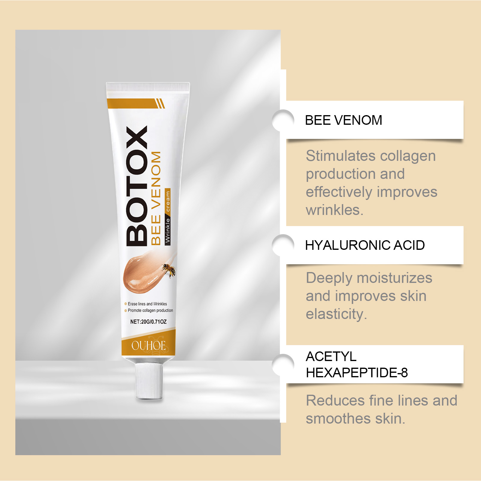 Bee Venom Facial Care Cream Mild Hydrating Moisturizing Brightening Skin Delicate Softening Smooth Skin Balm