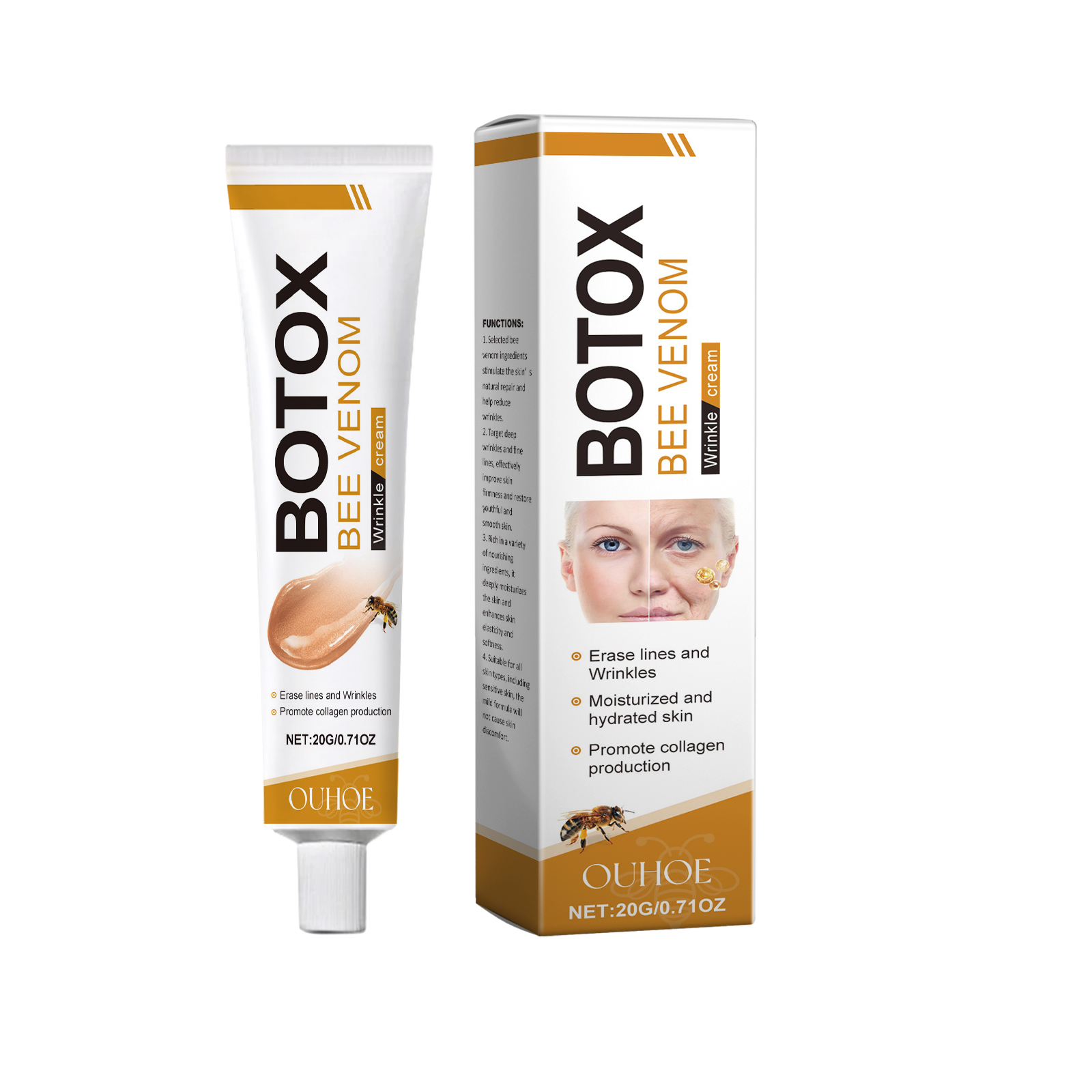 Bee Venom Facial Care Cream Mild Hydrating Moisturizing Brightening Skin Delicate Softening Smooth Skin Balm