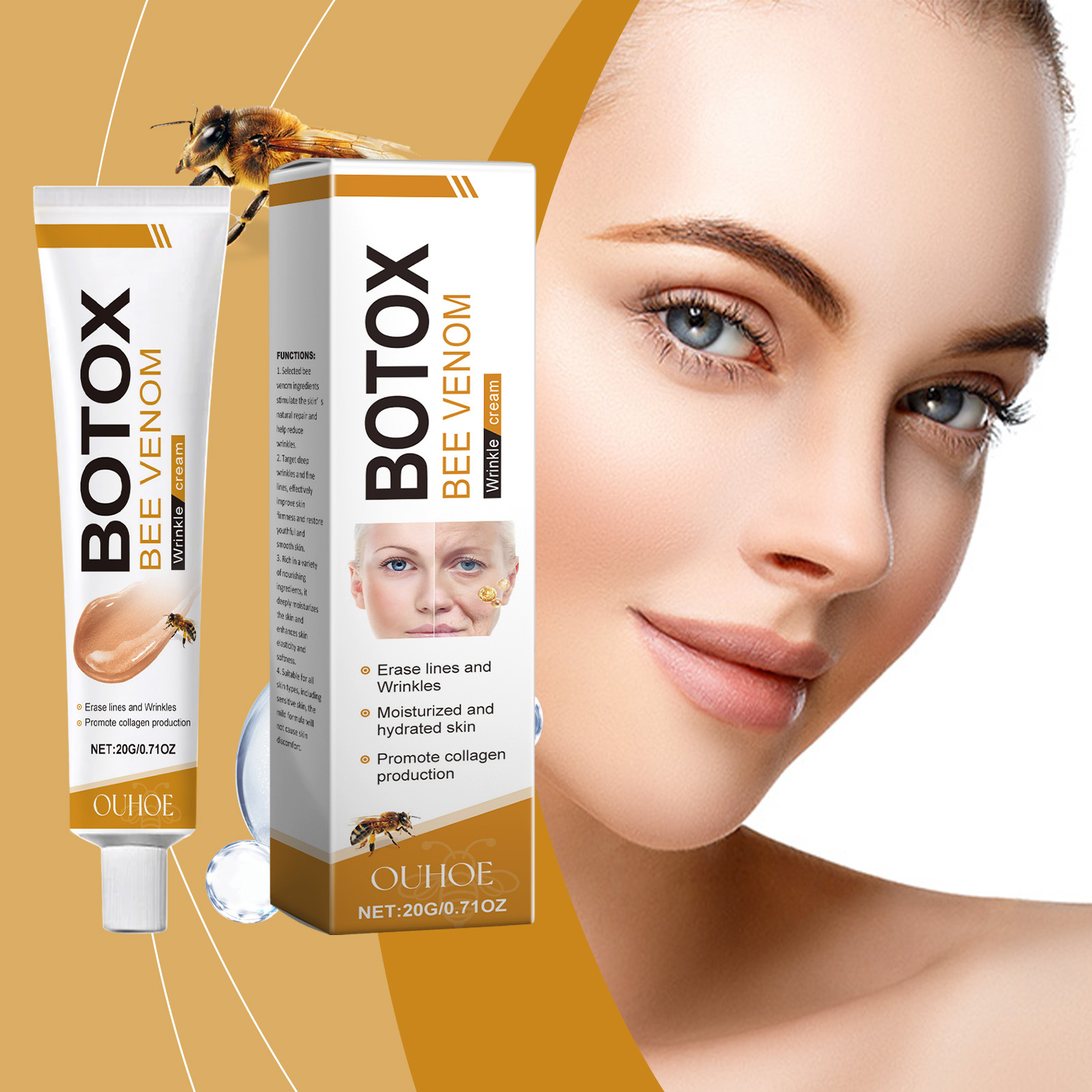 Bee Venom Facial Care Cream Mild Hydrating Moisturizing Brightening Skin Delicate Softening Smooth Skin Balm
