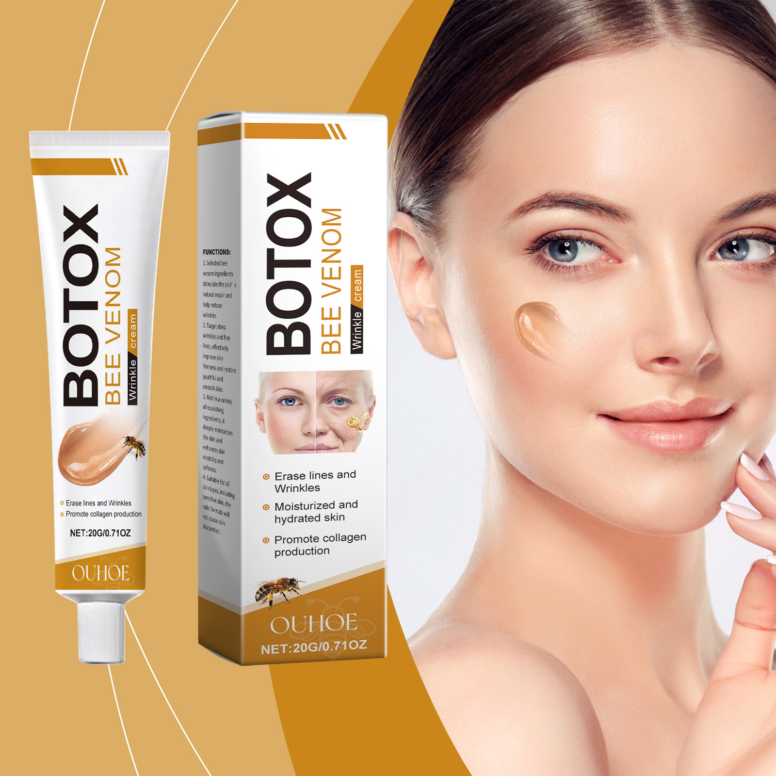 Bee Venom Facial Care Cream Mild Hydrating Moisturizing Brightening Skin Delicate Softening Smooth Skin Balm