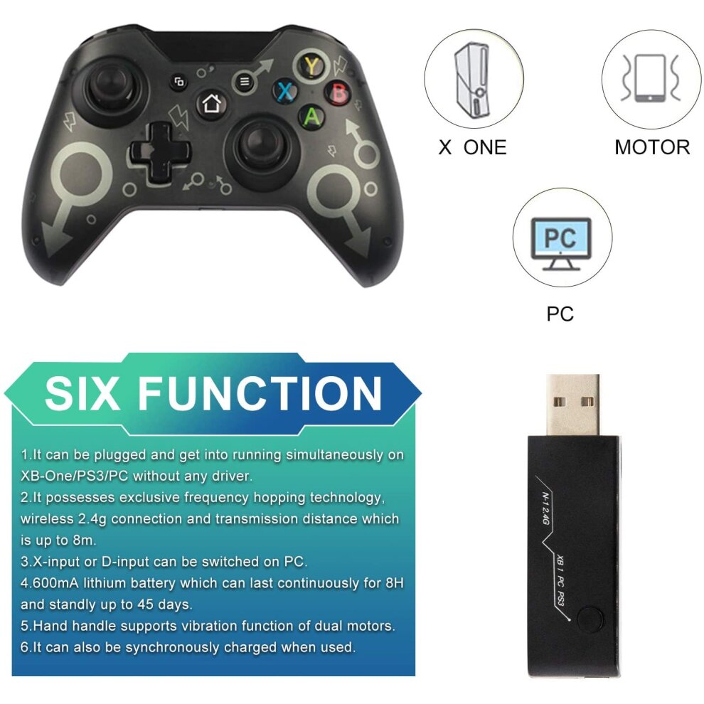 (Black) Xbox One Wireless Controller Compatible  PC/Xbox Series X/PS3