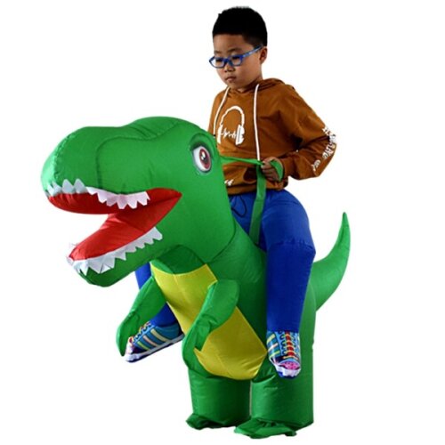 (Green 95~115cm) Inflatable Costume baby Children Kids Dinosaur T REX Halloween Costumes Blow Up Fancy Dress Mascot Cosplay Costume For Boys Girls