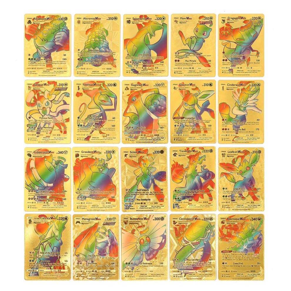 (Golden Rainbow 55pcs) Pokemon Cards Metal Gold Vmax GX Energy Card Charizard Pikachu Rare Collection Battle Trainer Card English Trading Cards Child Toys Xmas Gifts for Kids 55-110pcs set
