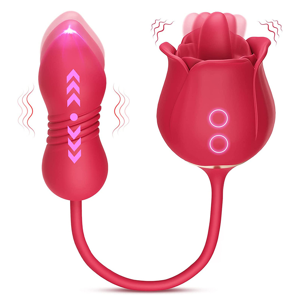 (Red) Rose Vibrators Sex Toys for Women Bullet Vibrator Dildo Adult Toys for Couples Tongue Licking Thrusting 3 in 1 Clitoral Nipple and G Spot Pulse Stimulating Waterproof Rechargeable