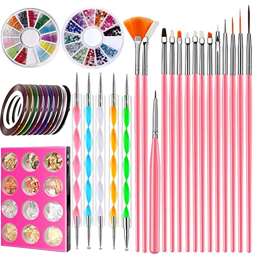 Nail Art Brushes Kits Designer Nail Drawing Painting Brushes Set Nail Art Dotting Pen Tools Kit Nail Foil Stripping Manicure Tape Rhinestones Best