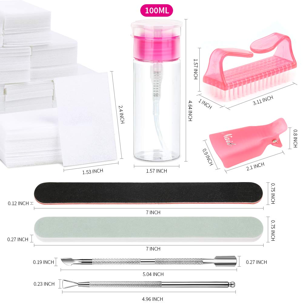Nail Polish Gel Remover Tools 17pcs Kit Nail File Nail Brush Buffer Block Cuticle Pusher Cuticle Peeler Nail Polish Remover Bottle Nail Remover Cotton Pad for Nail Arts