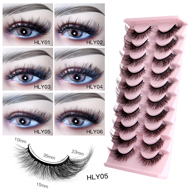 (HLY01) Eyelashes Thick Curly Fake Eyelashes Natural Mink Cils Makeup Cat Eye Lashes Messy Dramatic Winged Foxy Fluffy Faux 10 Pairs Set