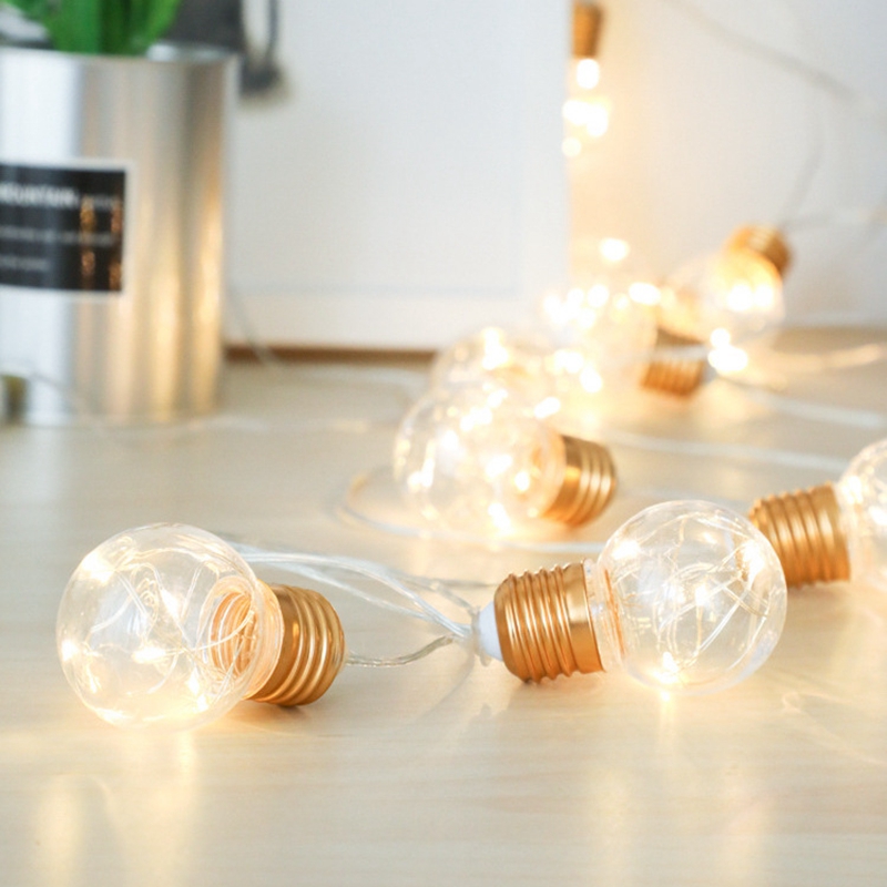 10 Battery Powered Warm White Led Light Bulb String Christmas Decor Outdoor Indoor