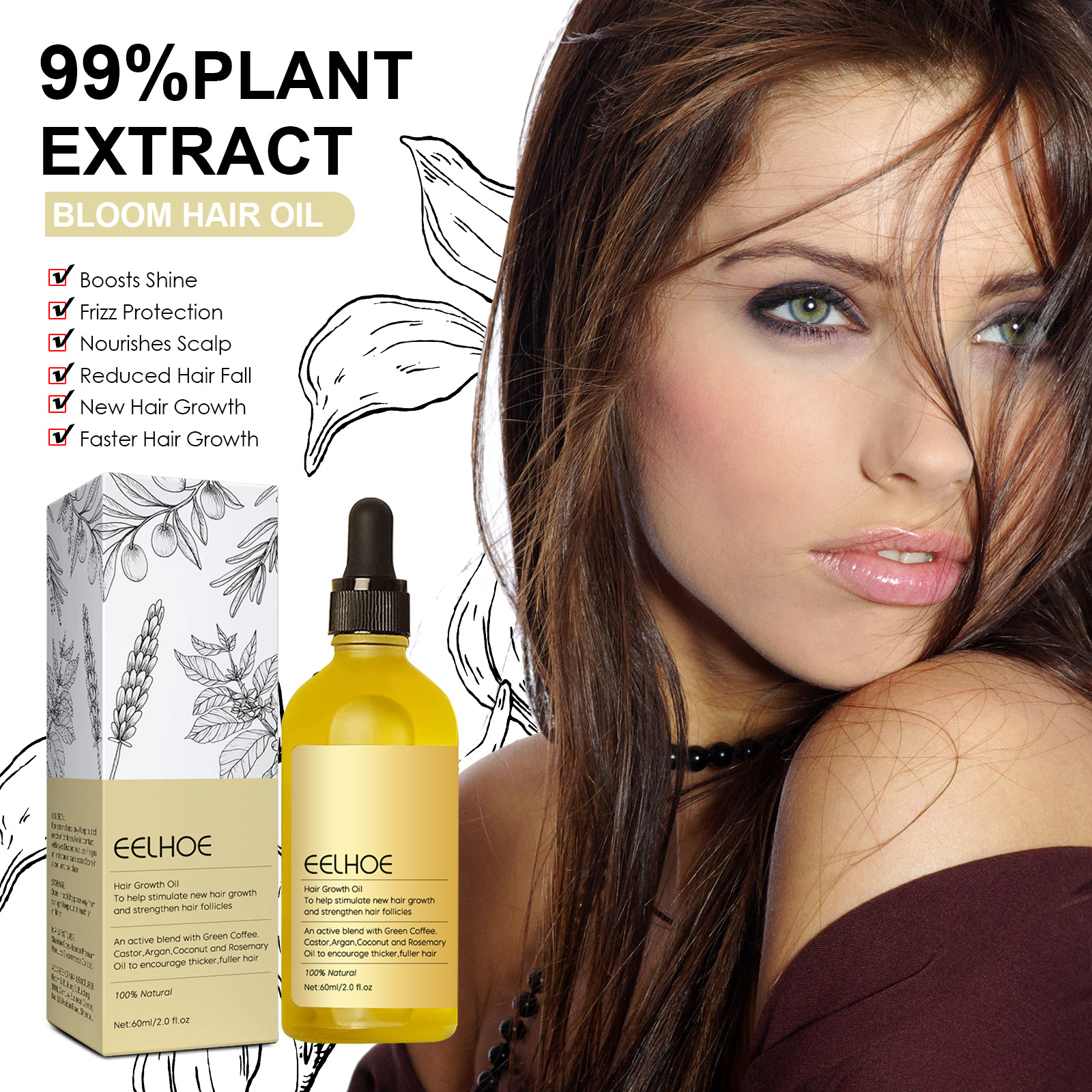 Hair Growth Oil Natural Veganic Rosemary Organic Oil for Thin Hair Growth Strengthen Nourishing Dry Damaged Hair 60ml