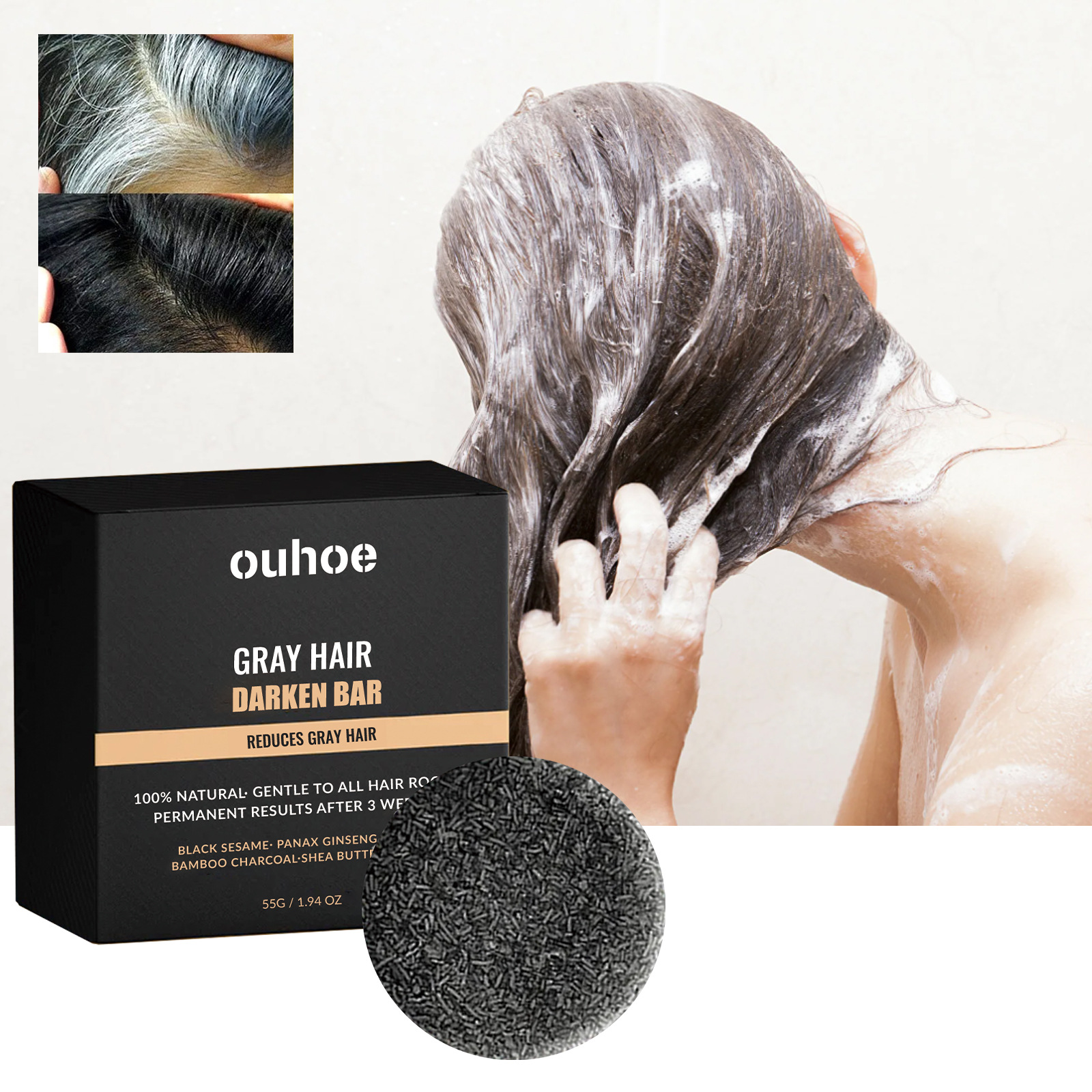 Grey Hair Darkening Bar Hair Shampoo Soap Restore Beard Natural Color Nourishing Cleaning Oil Control White Hair Repair Hair Treatment