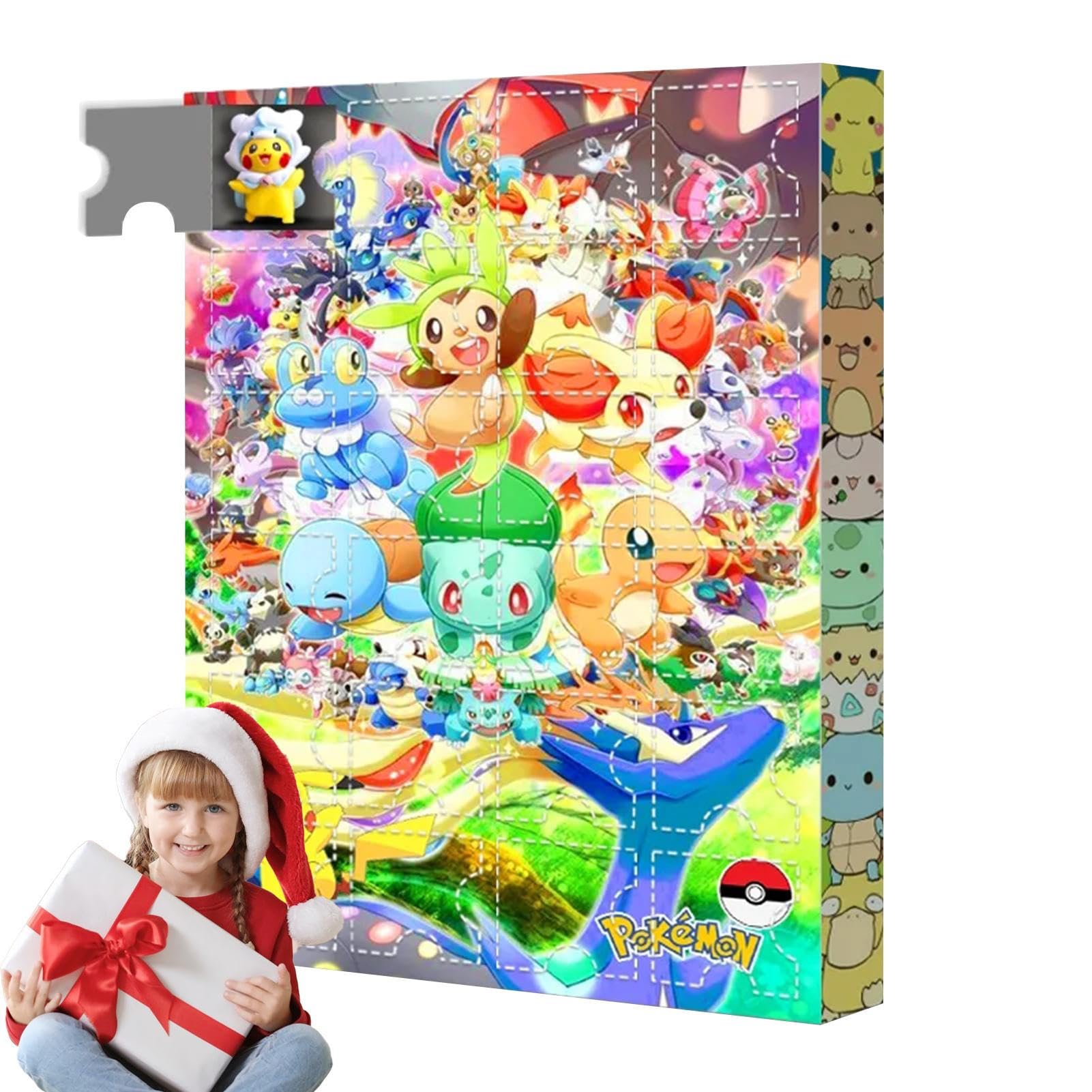 Christmas Countdown Advent Calendar with 24PCS Pokemon Cartoon Animal Character Figures Cute Toy Blind Box Doll Ornaments Play Set for Kids Boys Girls