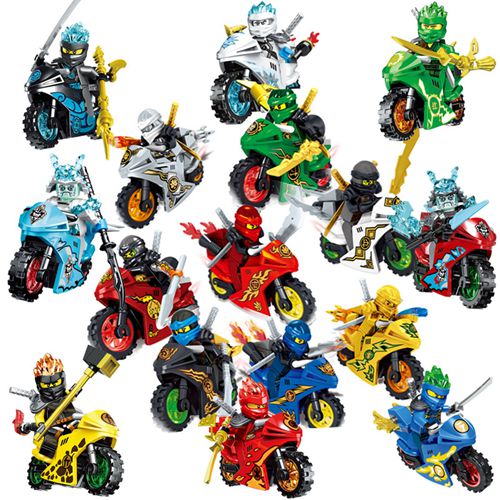 16PCS Ninjago Motorcycle Set Minifigures Ninja Mini Figures Blocks Toys Fit Lego Christmas Halloween Gift