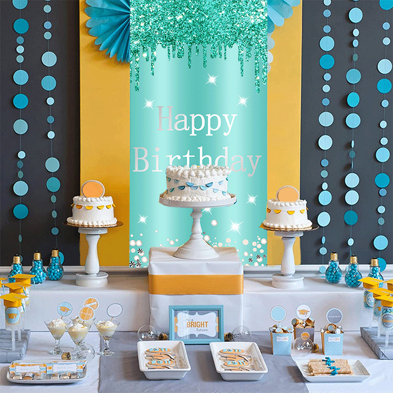 (Banner) Birthday Decorations Happy Birthday Banner Decorations Cheers to Birthday Party Suppiles Green Gold Backdrop for Birthday Party Favors Decor