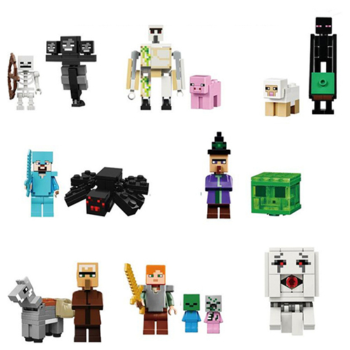 Minecraft Building Blocks Figures Humanoid Dolls Toys Mini Figures Assemble Bricks Kids Toys Birthday Gifts Cartoon Characters 16pcs Set Fit Lego