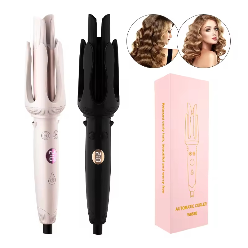 (Pink) Hair Curler Rotating Curling Tongs Curling Iron Auto Curler Ceramic Professional Hair Curler Electric Curling Iron 6 Levels of Temperature Adjustment