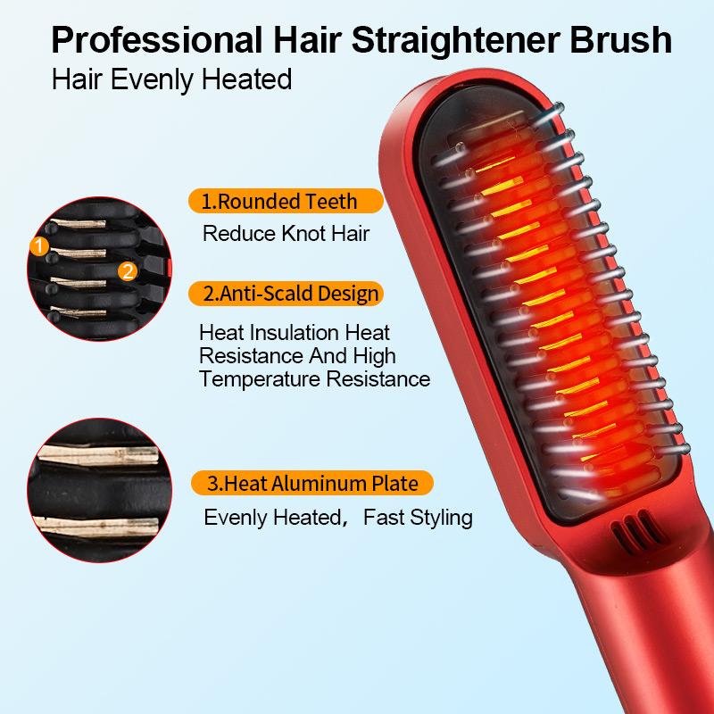 (White) Hair Straightener Comb Electric Ceramic Straightening Brush Hair Curler Comb Wireless Hot Comb Portable Frizz-Free Fast Heating Rechargeable Household