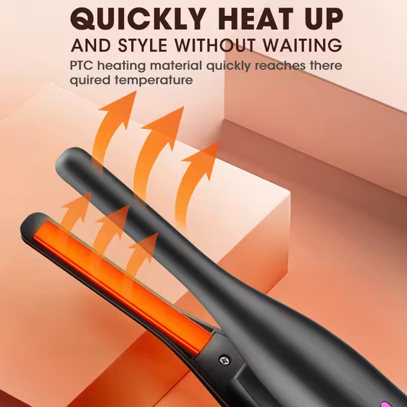 (Grey) Hair Straightener Brush Professional 2 In 1 Hair Curling and Straightening Iron Hair Curling Tools Hair Curler for Ladies Ceramic Rechargeable Flat Iron