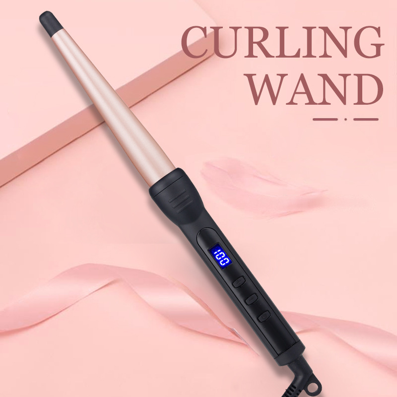 Professional Curling Iron Tapered Hair Curler Ceramic Curling Iron Insulating Tip LCD Display Adjustable Temperature 13mm to 25mm for Hair