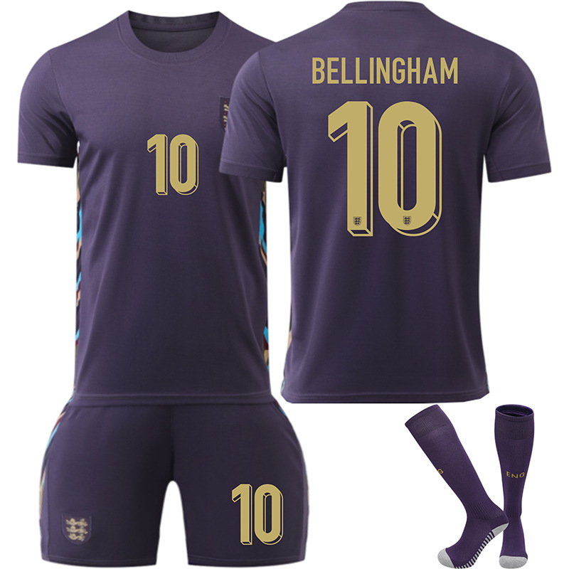 (Kids 2~3 Years) Football Kit for Euro 2024 England Away No.10 Bellingham Football Jersey Kit for Kids Soccer Jersey Shirt Shorts Sock Tracksuit for Boys Activewear