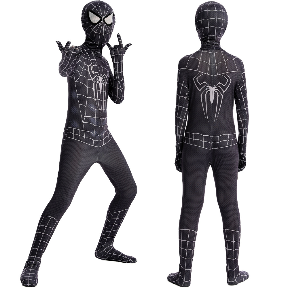 (Size 100) Kids Costumes Ultimate Halloween Costume Child Black Spider Man Jumpsuit for Cosplay Fancy Dress Events Role Play Outfit