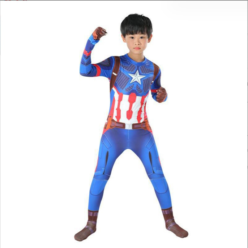 (Size 100) Marvel Captain America Cosplay Costume Child Costume Deluxe Avengers Hero Dress Up Set Suit for Role Play Fun for Birthday Parties Costume Events