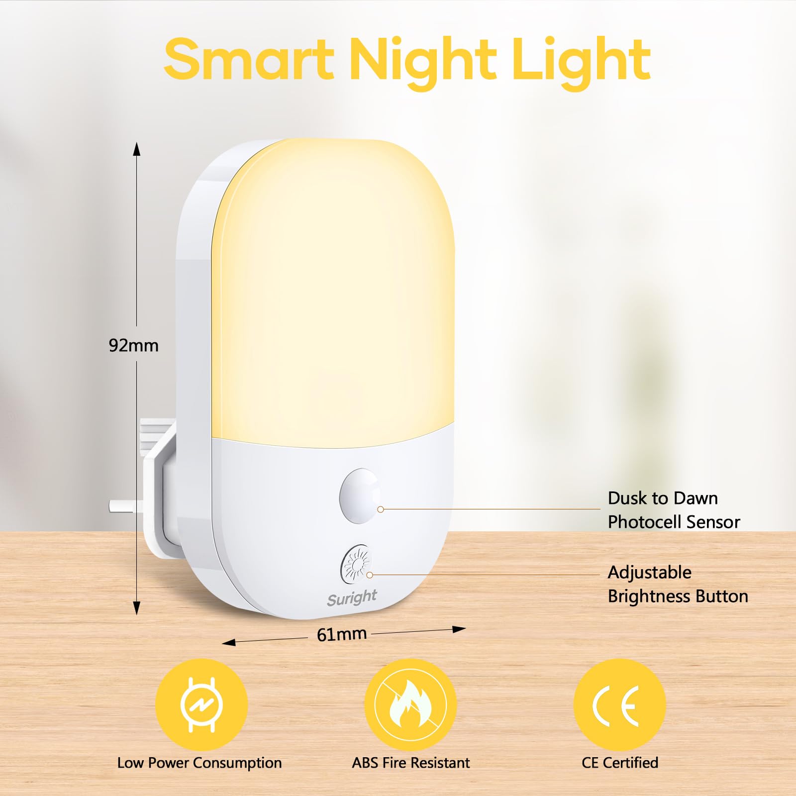(1 Pack) Night Light Plug in Walls Night Light with 5 Levels of Brightness and Dusk to Dawn Photocell Sensor Night Light Kids for Children Room Stairs Hallway Bedrooms Garage