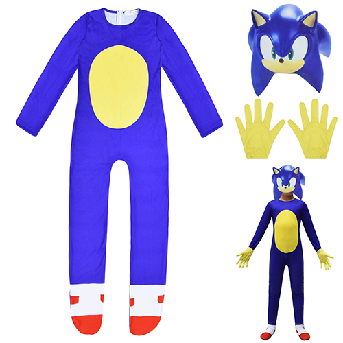 Sonic The Hedgehog Costume Cosplay Halloween Costume with Mask Boys Girls Jumpsuit Carnival Party Electric Syllables Bodysuit Halloween Party Costume for Kids