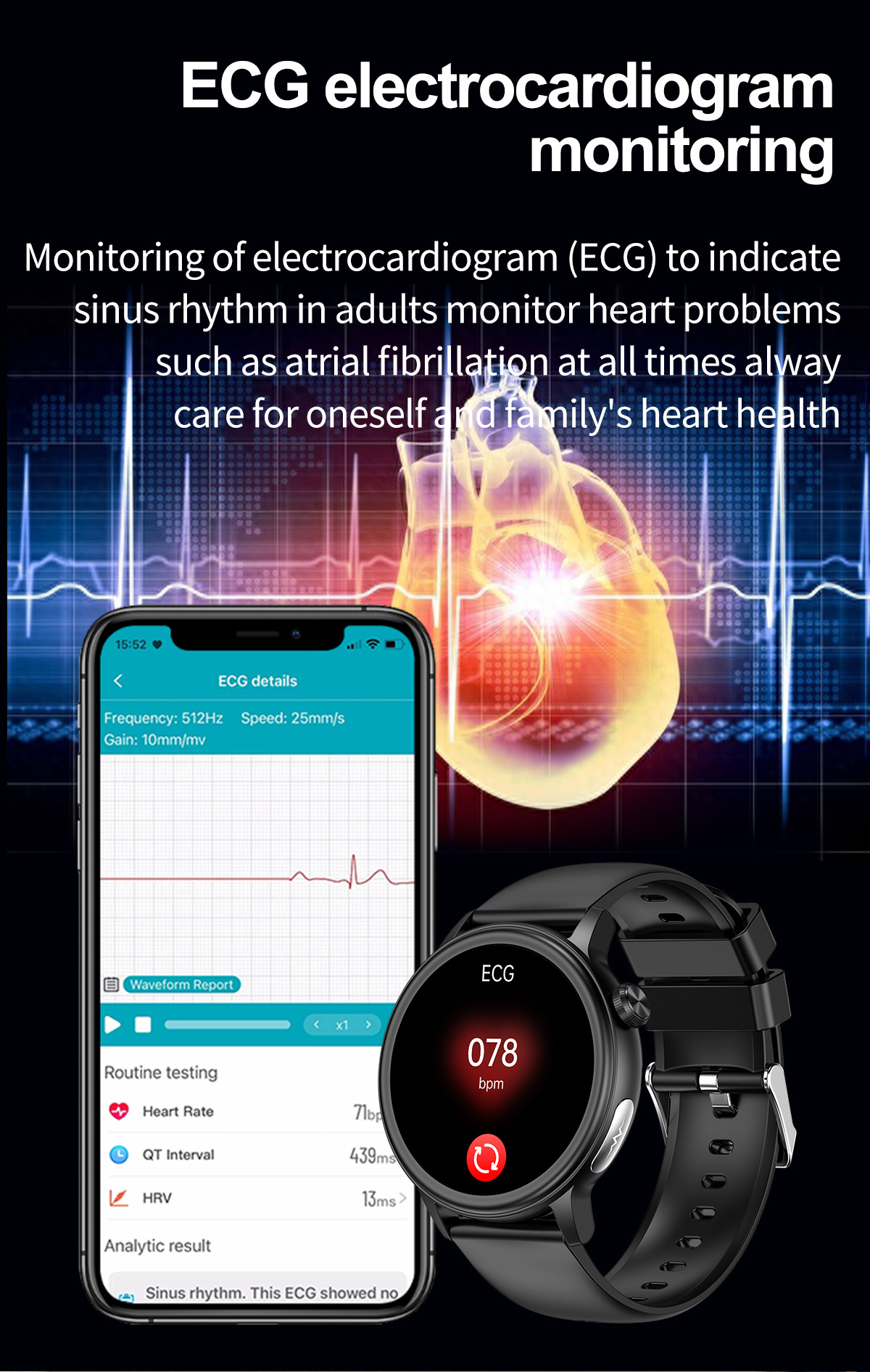 (Black) Women Smart Watch Blood Sugar Health ECG Blood Pressure Blood Lipid Blood Oxygen Monitoring Bluetooth Call Watch