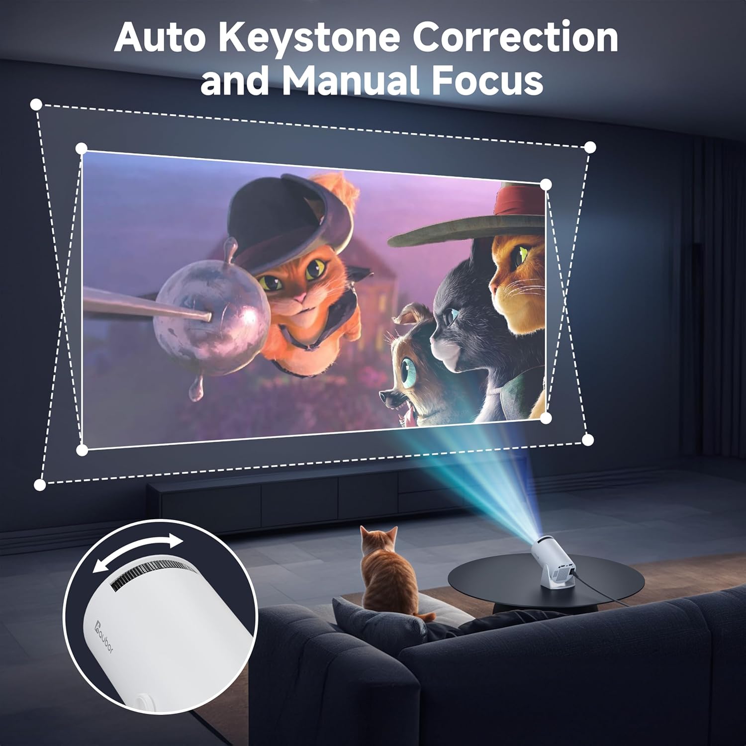 (White) Mini Projector with WiFi BT Portable Projektor 4k Full HD1080P Support Auto Keystone Rotatable Smart Outdoor Projector with Android OS White