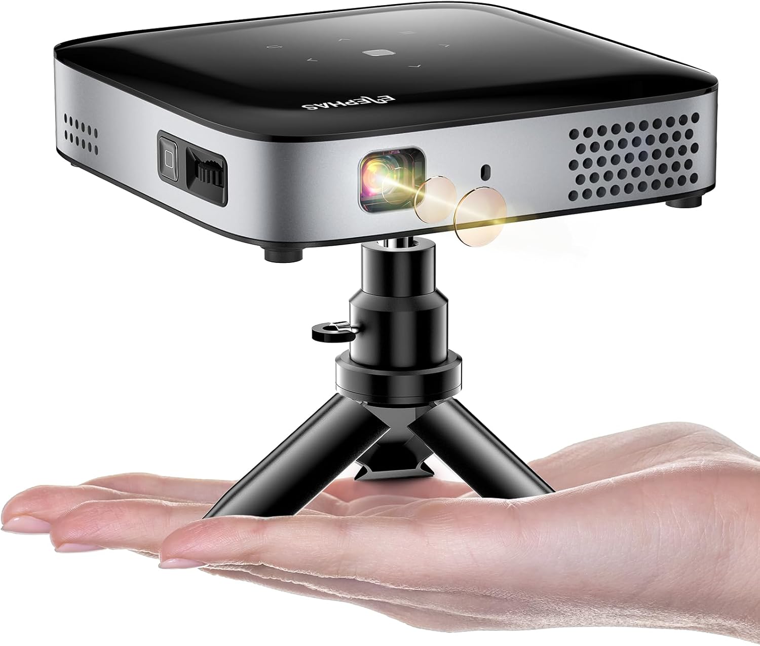 (Black) Mini Portable Projector WiFi with Bluetooth 500 ANSI DLP Projector 1080P Support Pocket Pico Movie Projector with Tripod Outdoor Video Rechargeable Battery Short Throw for iPhone Android