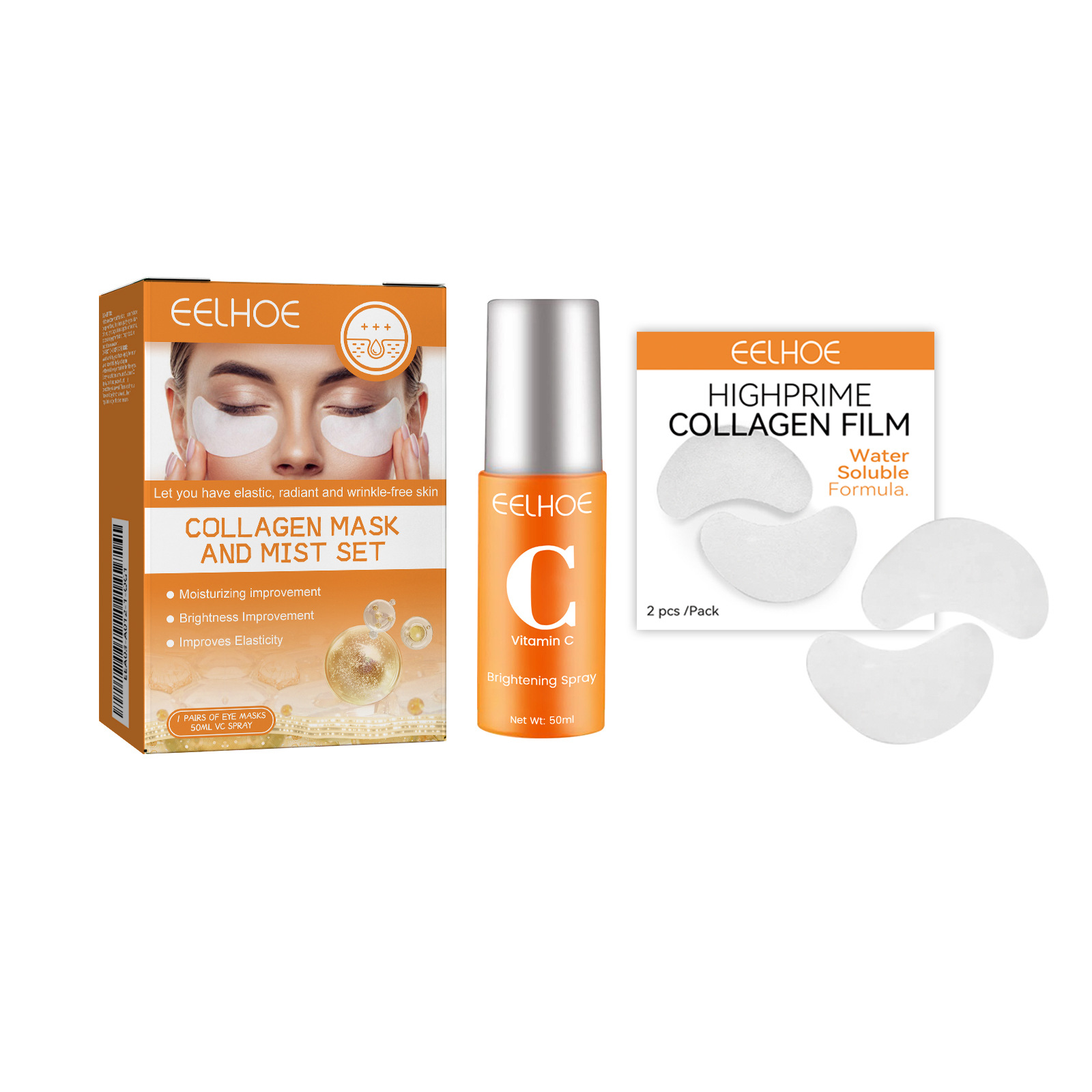 EELHOE Vitamin C Eye Collagen Film & Mist Kit Facial Skin Care Suit Hydration Moisturizer Skin Care