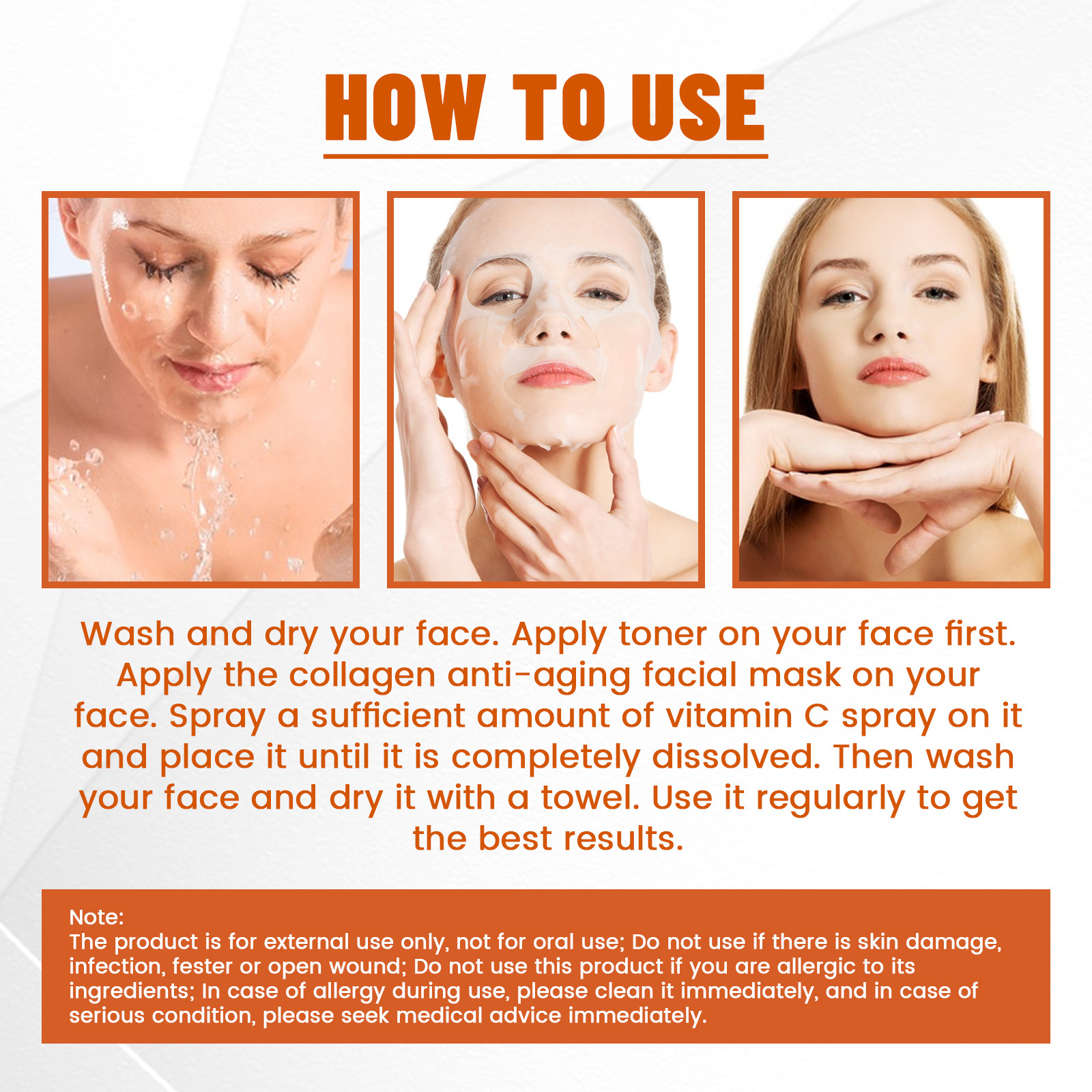 Collagen Anti Aging Facial Mask Spray Remove Dull Melanin Brighten Firm Skin Fade Fine Line Moisturizing Care Whitening Vitamin C Mask Women