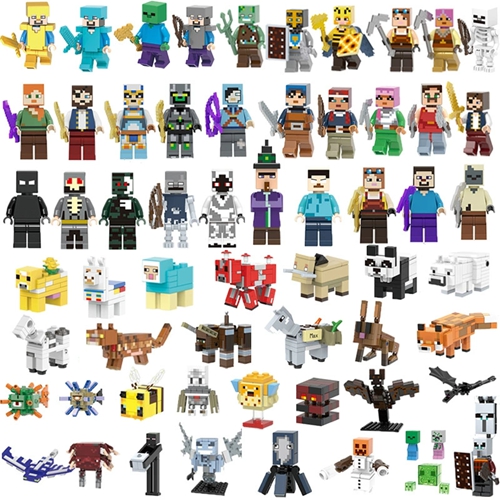 32 pcs DIY Cartoon Minecraft Model Game Herobrine Steve Characters Pixel World Hero Figures Assemble Toys Creeper Boy Girl Toys Favor