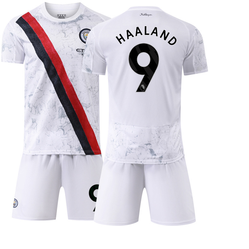 (Kids 16) 2025 2026 Manchester City No.9 Haaland Away Kids Football Kits with Socks Jersey Soccer Shirt for Boys Girls Youth Football Training Outdoor Wear Gift