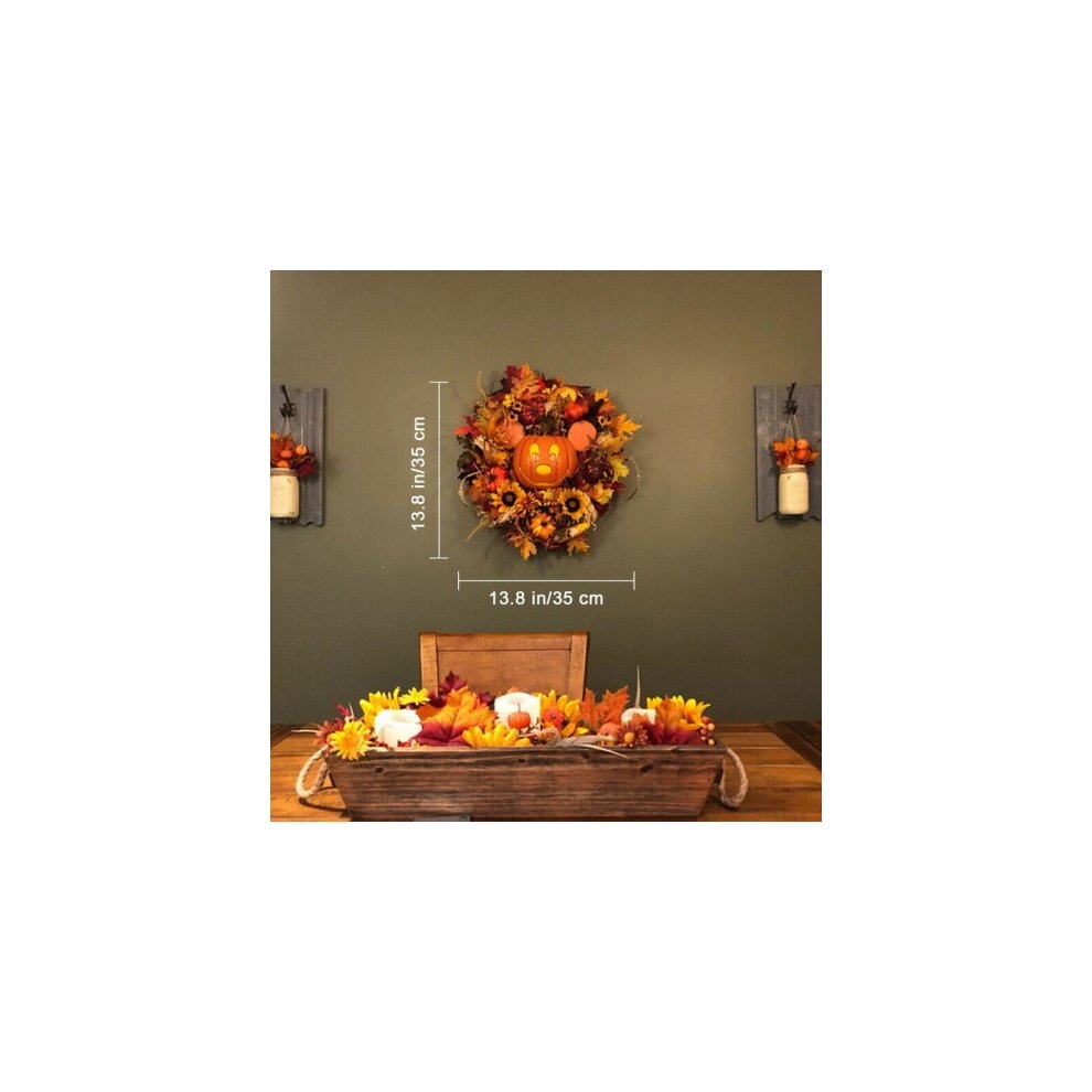 Mickey Mouse Halloween Wreath Orange Pumpkin Skeleton Door Hanging