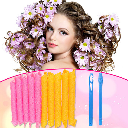 (20pcs 45CM) Magic Hair Curler Hair Rollers Styling Tool No Heat Leverage Spiral Roller with Hook