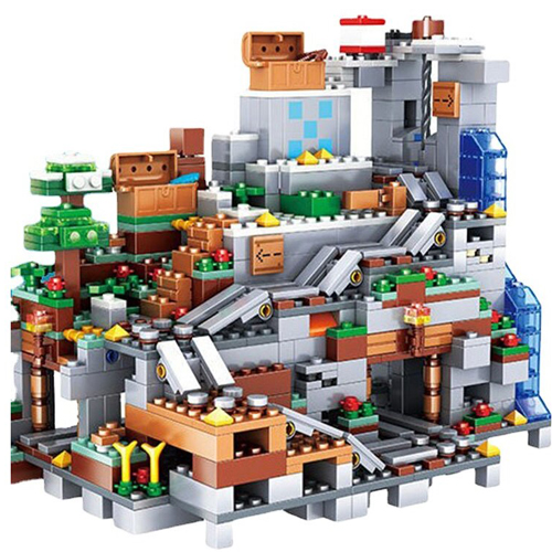 Mountain Cave My World Bricks The Mine Mechanism Minecraftsets Building Block Action Figures Compatible My World Set Gifts Toy 900PCS