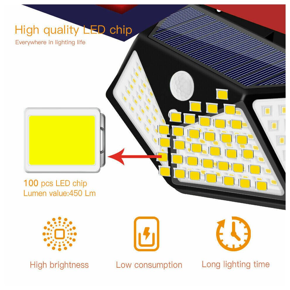 2Pcs 100 LED PIR Motion Sensor Solar Wall Light Outdoor Garden Lamp