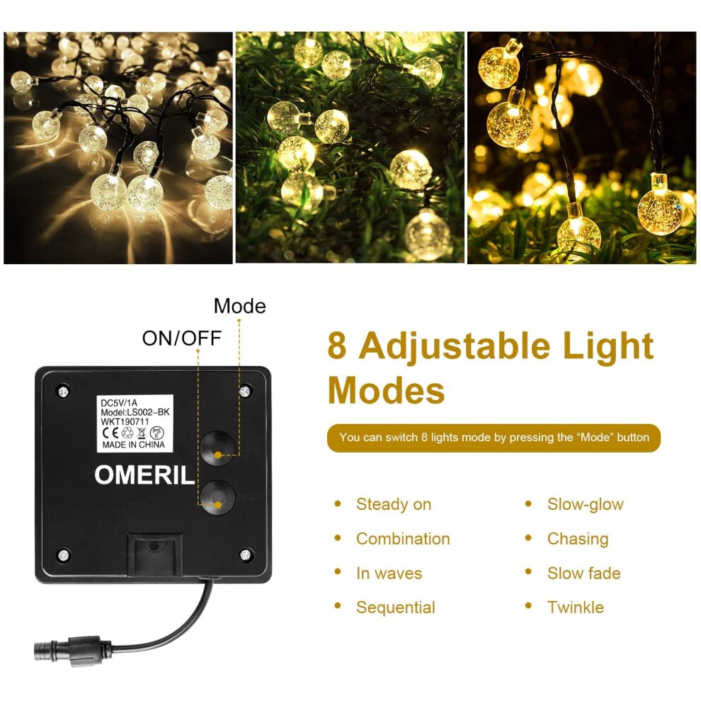 50 LEDs Solar Garden Lights Solar Lights Outdoor Garden Waterproof Warm White