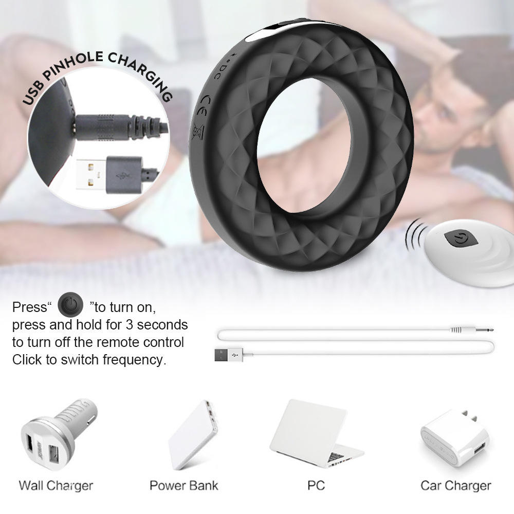 Penis Ring Vibrator Adult Sex Toy Silicone Vibrating Cock Ring 10 Mode USB Rechargeable Life Waterproof for Male Masturbation Men Gay Delay Ejaculation Black