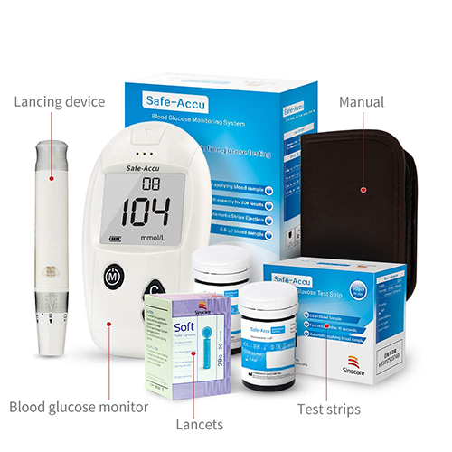 Safe-Accu Blood Sugar Meter Glucometer Kit Test Strips Needles Lancets Medical Diabetes Tester Monitoring System