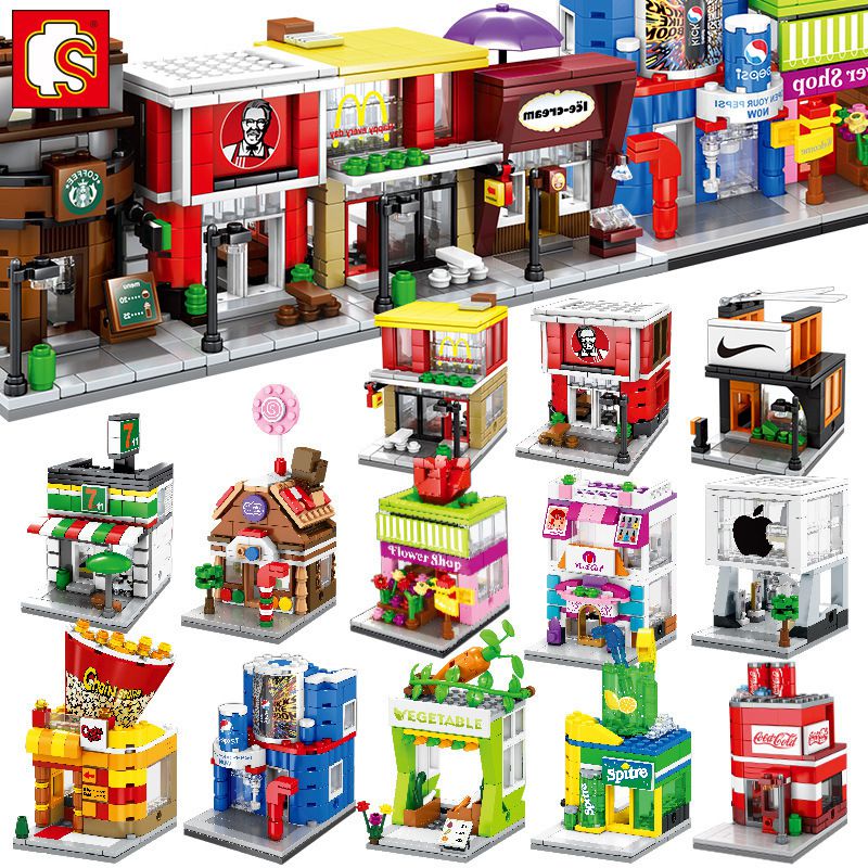 (Ice Cream Shop) Disney House View Snack Street Building Blocks Mini City Store Building Street Childrens Toys Boys and Girls Gifts