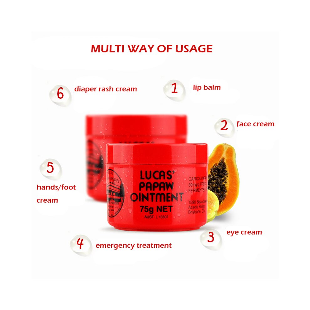 (25g + 75g) Lucas PAPAW Papaya Ointment Moisturizing Lip Balm Diaper Rash Cream Lip Protector Cream Best Treatment for Lips and Skin