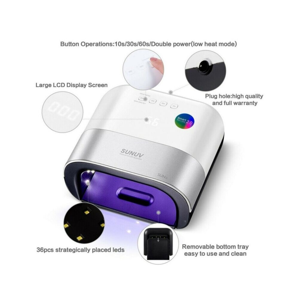 Led Nail Lamp SUNUV 48W Nail Dryer UV Lamps for Gel Polish Curing Light Machine Professional Pedicure Tool Nail Equipment Rechargable Automatic Sensor LCD Display Smart Timer Quick-Drying for Home and Nail Salon Use