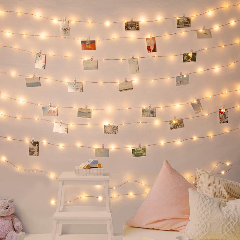 (2M 20 LED) LED Photo Clip String Lights Battery Powered Silver Wire Hanging String Photo Frames Decoration for Bedroom Wedding Party Christmas Photo