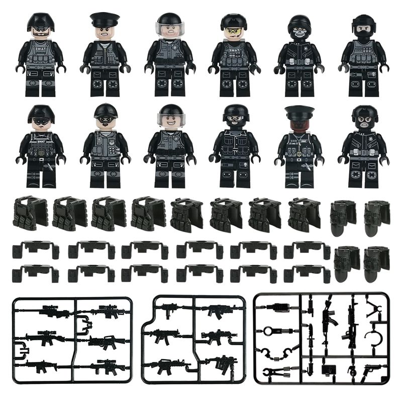 12PCS MOC Military Police Building Blocks Set Military Weapons Accessories Mini Figures