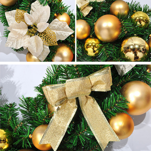 (Gold with Light) 9FT Pre Lit Christmas Garland LED Lights Wreath Xmas Decorations Ornaments Christmas Balls Wreath Christmas Wreaths Garlands and Plants