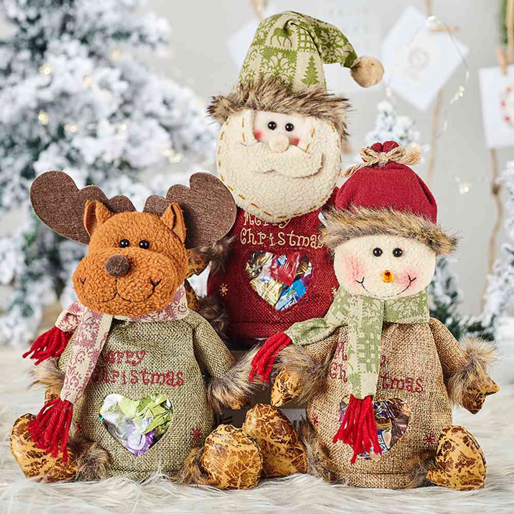 (Santa Claus) Christmas Doll Decor Gift Bag with Zip Treat Bag Christmas Decoration Bags Cartoon Candy Bags Xmas Goody Pouch Creative Elk Apple Bag Cartoon Doll Gift Bag for Shopping Parties Home Decorations