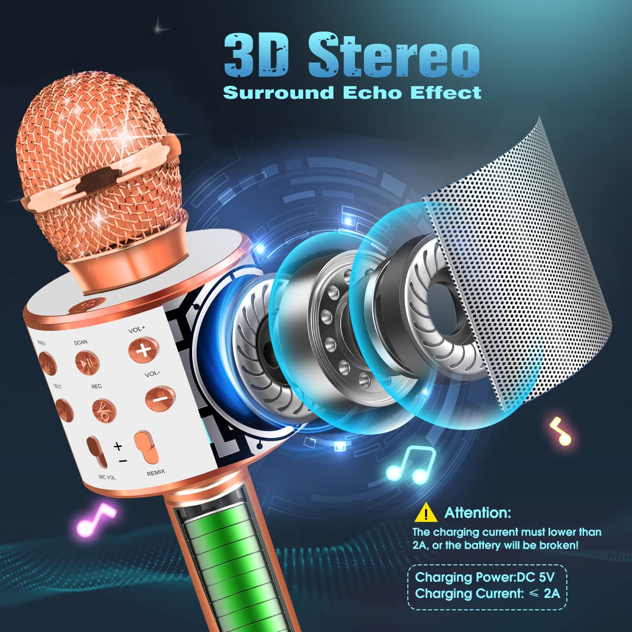 (Pink) Kids Microphone Handheld Bluetooth Wireless Karaoke KTV Party Music Singing Microphone Girls Boys Toys Gifts Microphone for Kids Birthday Present
